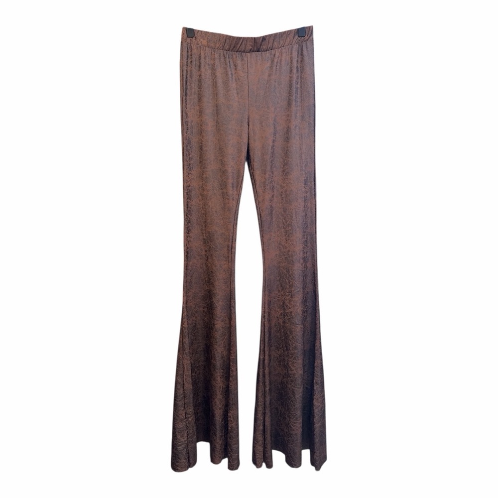 Saints & Hearts Brown Faux Leather Flare Pants Small Y2K Boho Western Festival - Picture 2 of 7